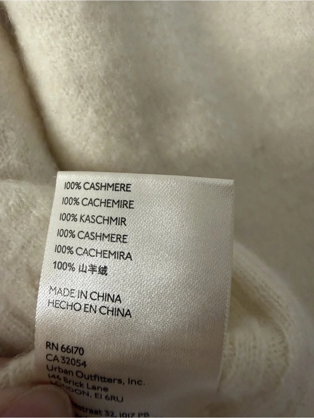 Free People 100% Cashmere Cream Funnel-Neck Ribbed Sweater